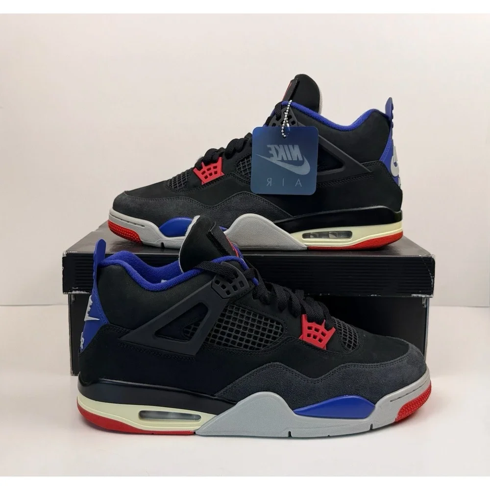 Air Jordan Retro 4 Rare Air Sneakers Men's Size 13 Black/Fire Red Royal Blue